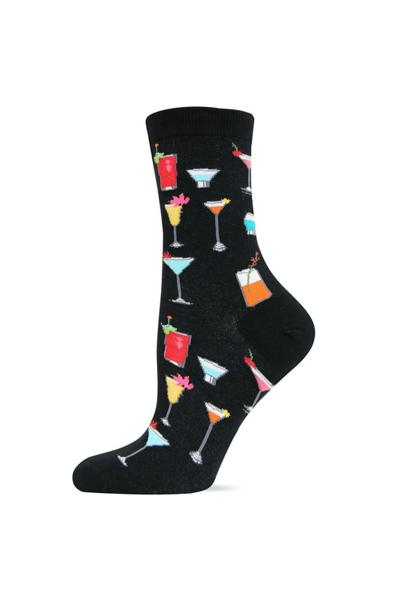 Tropical Drinks Novelty Socks for Women by Hot Sox - Fun, Funky and Cool Socks - Black
