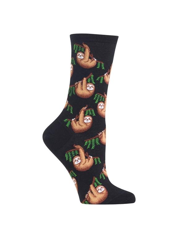 Hot Sox Womens Sloth Crew Socks, Women's Shoe Size 4-10.5, Black