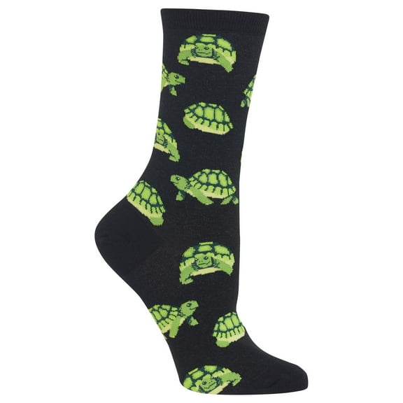 Hot Sox Womens Turtles Crew Socks, Womens Shoe Size 4-10.5, Black, Womens Shoe S