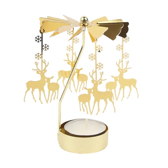 Hot Spinning Rotary Metal Carousel Tea Light Candle Holder Stand Light, Christmas Gift, Two Little Deer Design, Version B