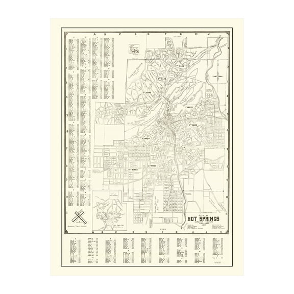 Hot Springs Art, 1948 Vintage Map of Hot Springs Arkansas, AR History Wall Decor Gift, Old Hot Springs Map - 24" x 36" Unframed Print