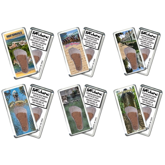 Hot Springs FootWhere Souvenir Magnets. 6 Piece Set. (HS200 - Assorted)