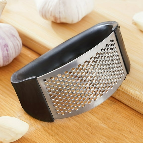 Hot!Stainless Steel Garlic Crusher – Manual Ring Press with Ergonomic Black Handle, Heavy-Duty Tool for Garlic, Ginger, Herbs & Everyday Cooking