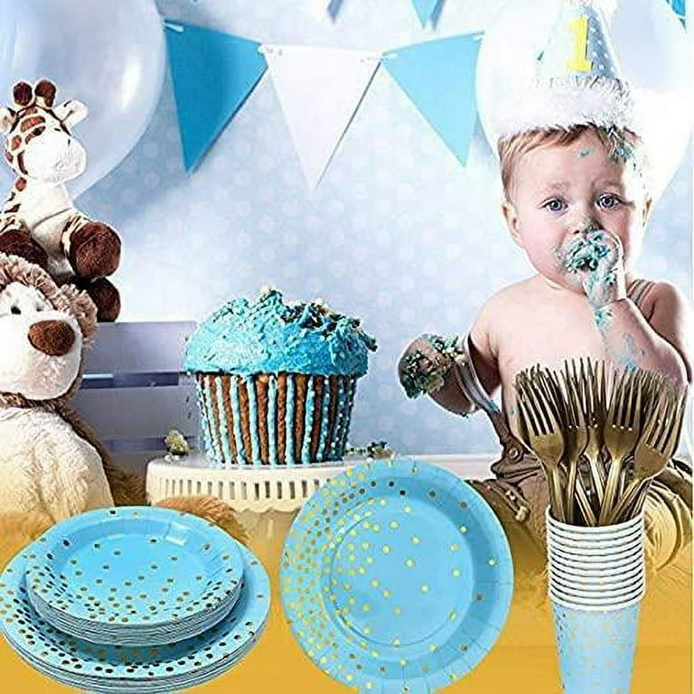 Hot Stamping Blue Dot Disposable Paper Cup Birthday Party Cutlery