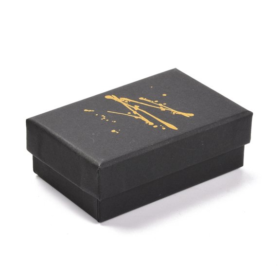 Hot Stamping Cardboard Jewelry Packaging Boxes with Sponge Inside for Rings Small Watches Necklaces Earrings Bracelet Rectangle Black 8.1x5.2x2.8cm