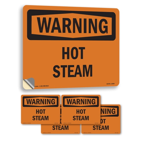 Hot Steam OSHA WARNING Vinyl Decal Label 5 Inch x 3.5 Inch - 5 Pack