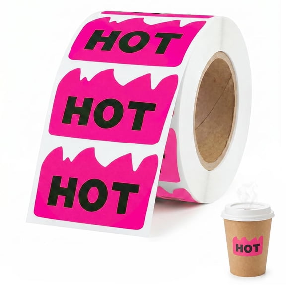 Hot Stickers, 2 x 1.2 Inch Waterproof Foil Shiny Red Hot Flame Fire Shaped Stickers, Marking Labels for Restaurants, Supermarkets, Stores & Spicy Sauce