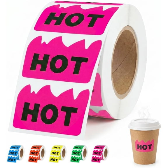 Hot Stickers 600 PCS, Waterproof Foil Shiny Red Flame Fire Shaped Stickers, Marking Labels for Restaurant Supermarket Stores Shops Spicy Sauce (2 x 1.2 ihch,E)