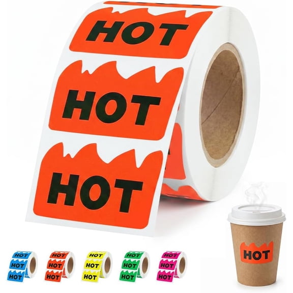 Hot Stickers 600 PCS, Waterproof Foil Shiny Red Flame Fire Shaped Stickers, Marking Labels for Restaurant Supermarket Stores Shops Spicy Sauce (2 x 1.2 Inch,C)