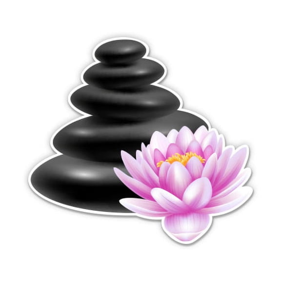 Hot Stone Massage Lotus Asian Spa Relaxation - 3" Vinyl Sticker - For Car Laptop Water Bottle Phone - Waterproof Decal