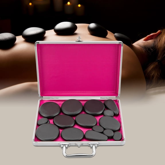 Hot Stones Massage Set 18 Pcs, Volcanic Rock Heater Kit with Constant Temperature 140-158F, Portable Heating Box for Home Spa Therapy