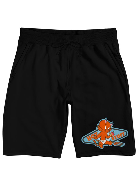 Hot Stuff Child Devil Eating Apple Men's Black Sleep Pajama Shorts-Medium