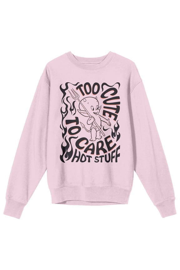 Hot Stuff Too Cute To Care Crew Neck Long Sleeve Cradle Pink Adult Sweatshirt-Medium