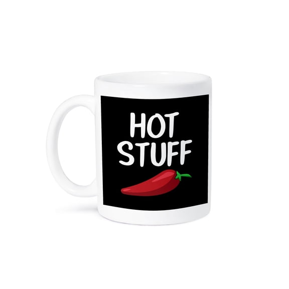 3drose, Hot Stuff with Red Pepper. White Lettering on Black Background., 11oz Mug
