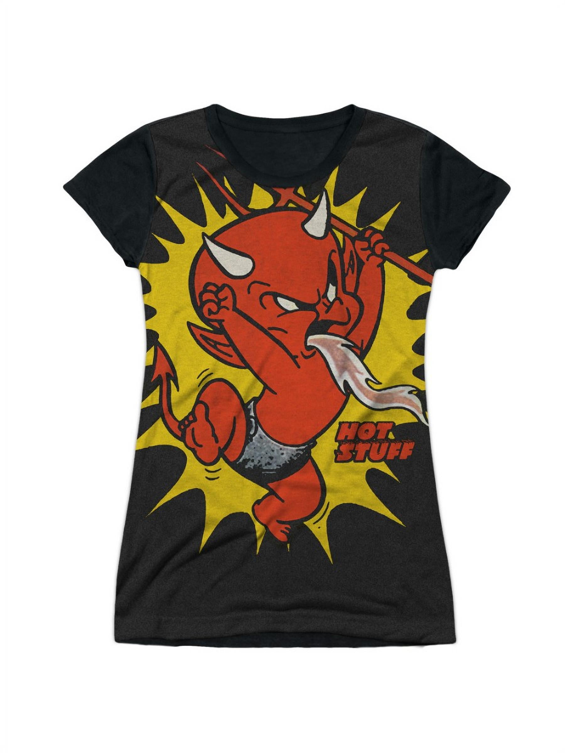 Hot Stuff the Little Devil Cartoon Fire Breather Juniors Black Back T-Shirt  Tee - Walmart.com