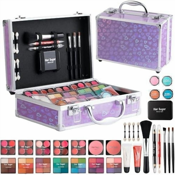 Hot Sugar Complete Makeup Kit for Teenage Girls & Women - Delightful Makeup Set for Kids 10-12 with Essential Products - Includes Tools, Brushes, Eyeshadows, and More! （Purple Heart）