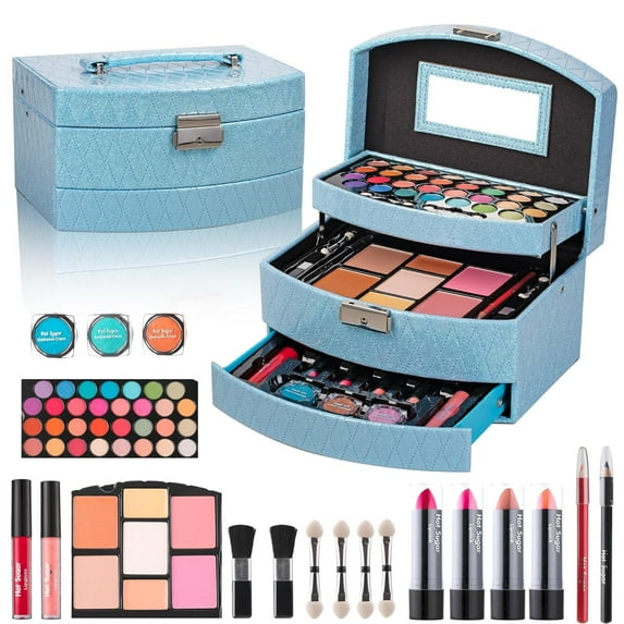 Hot Sugar Girls Makeup Kit for Birthday Gift, All in One Beginner Makeup Kit for Women Full Kit, Christmas Makeup Set for Teens Includes Real Cosmetics and Makeup Tools (Blue)