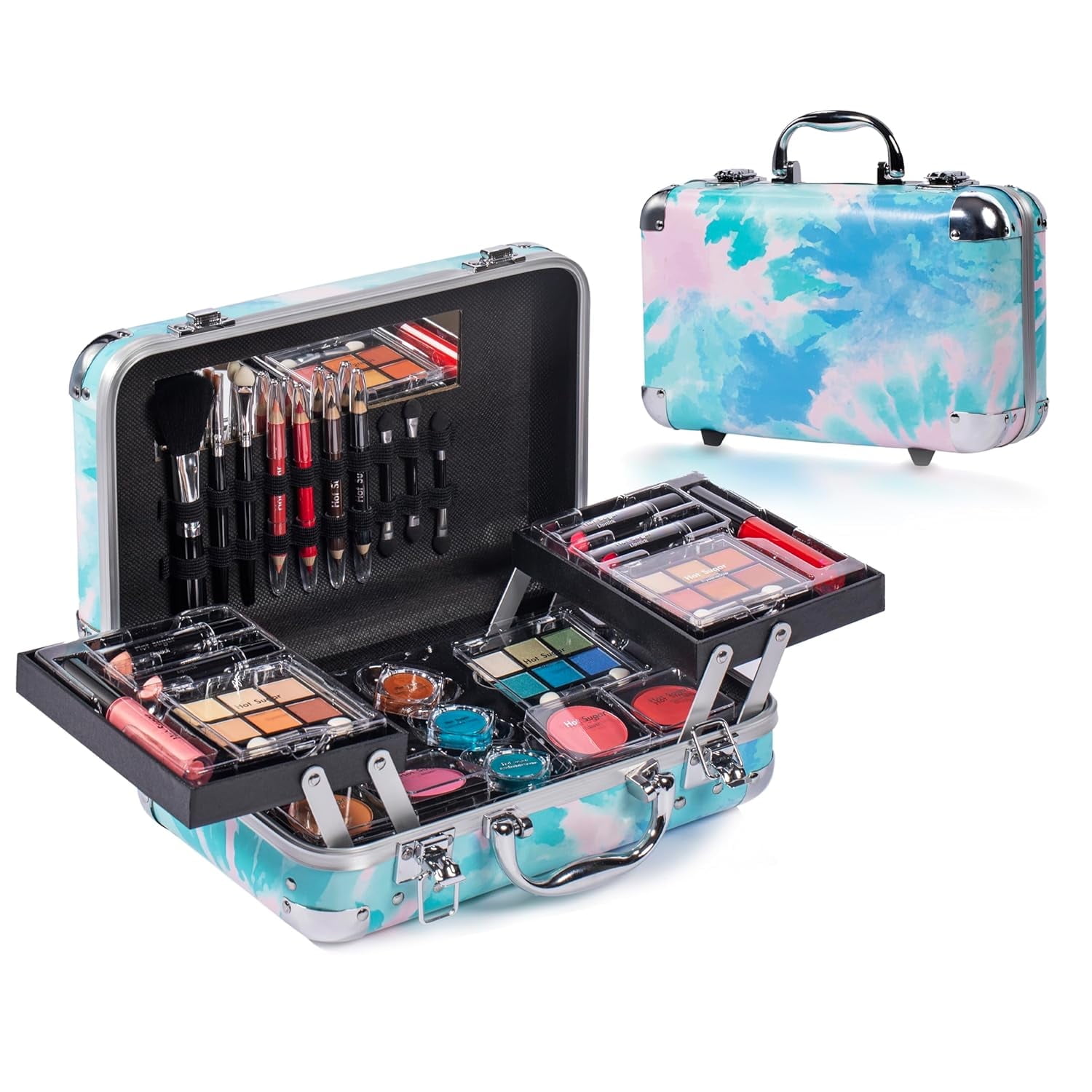 Hot Sugar Makeup Kit for Girls 10-12, Basic Cosmetic Set for Women - Perfect Gift to Begin The Makeup Journey (Blue Tie-Dye)