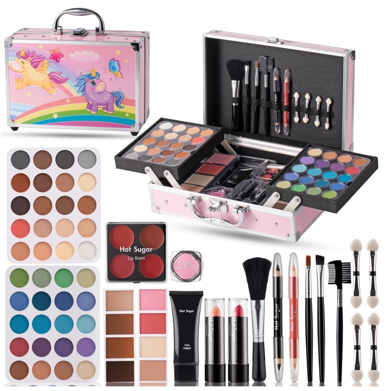Hot Sugar Makeup Kit for Girls 10-12, Girls Makeup Set Ages 8-12, 14-16 With Aluminum Makeup Case (PINK UNICORN)