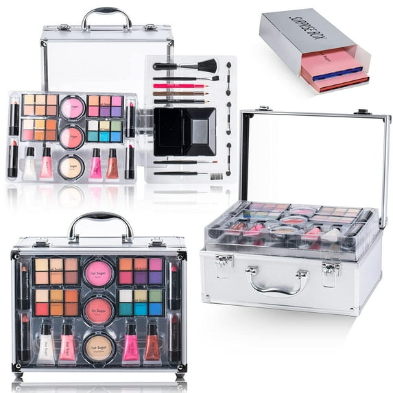 Hot Sugar Makeup Kit for Teen Girls, All in One Beginner Makeup Set for Women, Cosmetic Gift Set for Birthday and Christmas (Clear)