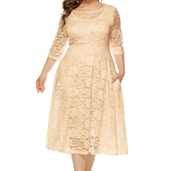Hot Summer Cool Price,POROPL Dresses for Women 2025 Elegant Plus Size V-Neck Split Fork Small Tailing Long Dress Party Full Dress Beige Size 22