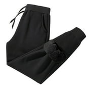 Hot Summer Cool Price,POROPL Sanitary Plush Thickened Straight Solid Mid Waist Wind Proof Warm Cotton Pants Cargo Pants Clearance Black Size 6