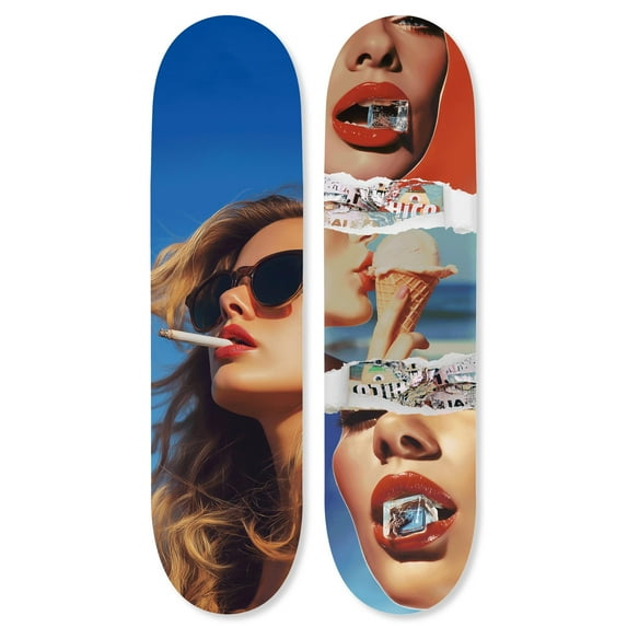 Hot Summer Skateboards, Acrylic Wall Art Die-Cut Easy-to-Hang Modern Retro Decor by Notoriart, 2 panel, 8" x 32"