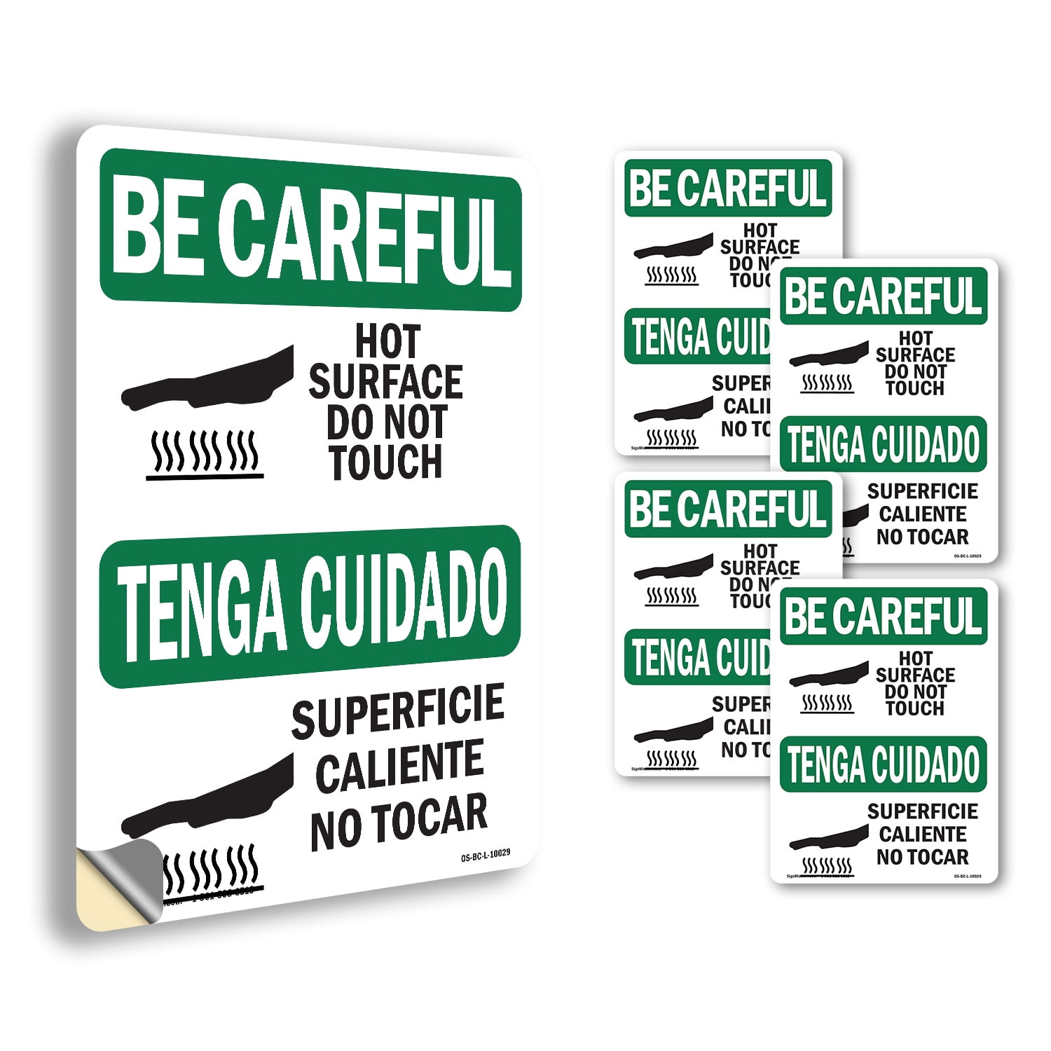 Hot Surface Do Not Touch Bilingual OSHA Be Careful Vinyl Decal Label 10 ...