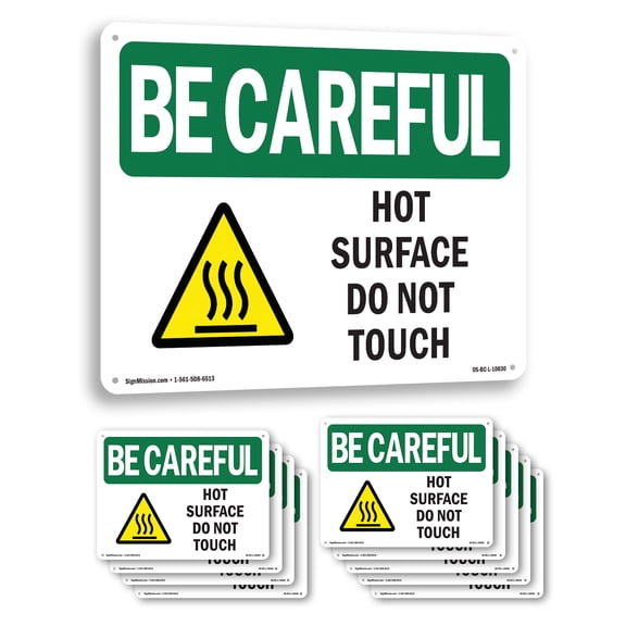 Hot Surface Do Not Touch OSHA Be Careful Aluminum Sign 10 Inch x 7 Inch - 10 Pack