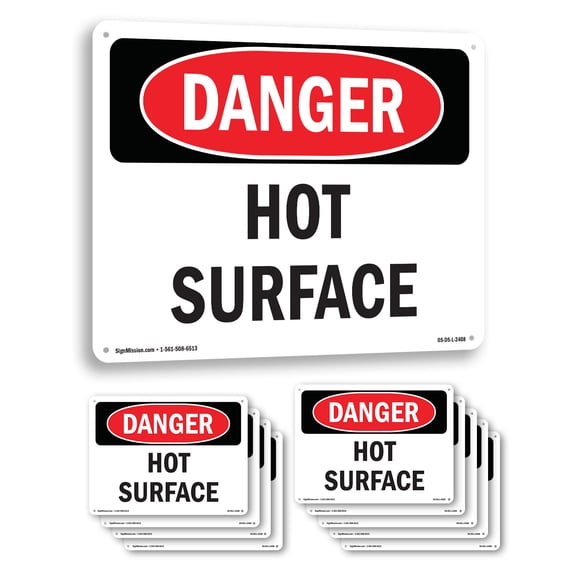 Hot Surface OSHA Danger Aluminum Sign 10 Inch x 7 Inch - 10 Pack