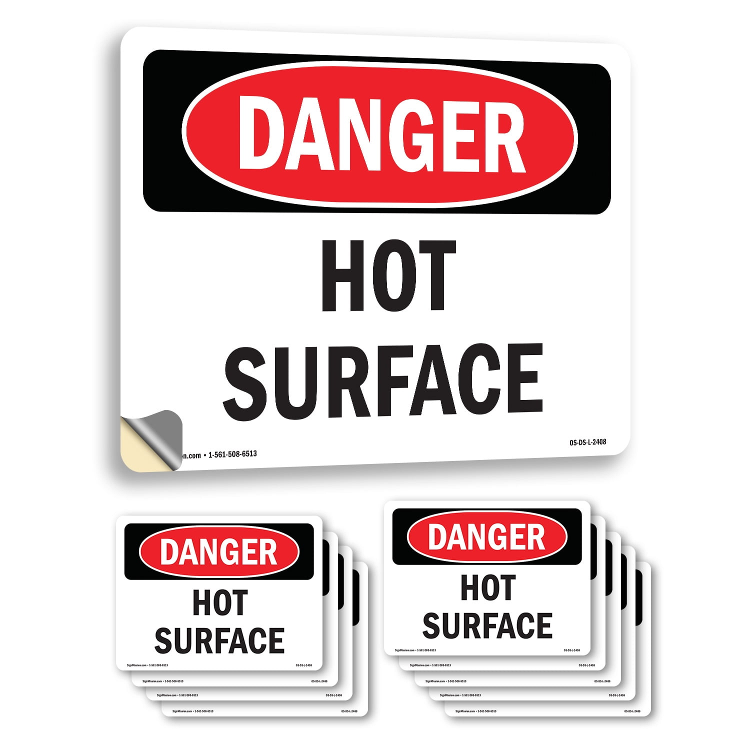Hot Surface OSHA Danger Vinyl Decal Label 7 Inch x 5 Inch - 10 Pack ...