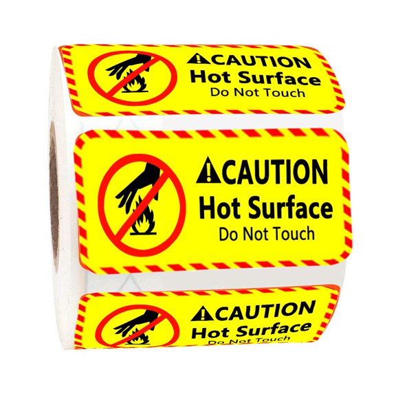 Hot Surface Warning Stickers Caution Label 2x1 Inch Safety Decal 500 Pcs Per Roll
