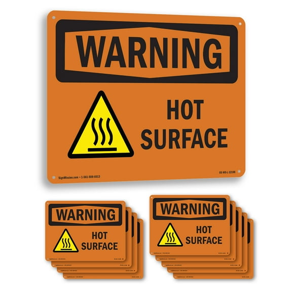 Hot Surface With Symbol OSHA WARNING Aluminum Sign 14 Inch x 10 Inch - 10 Pack