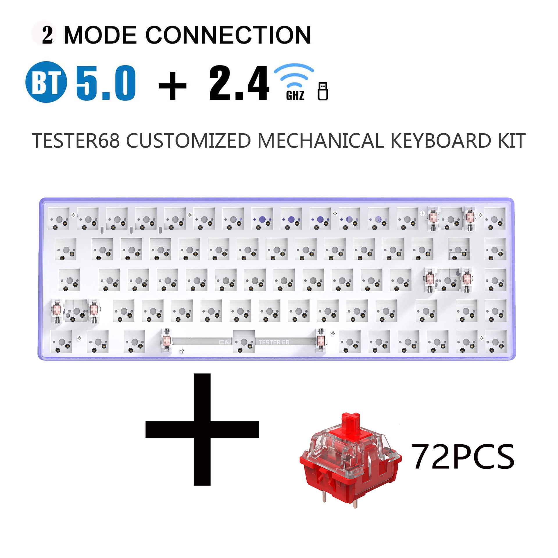 Hot Swap Keyboard Kit Bluetooth-compatible with 72pcs Red Shafts ...