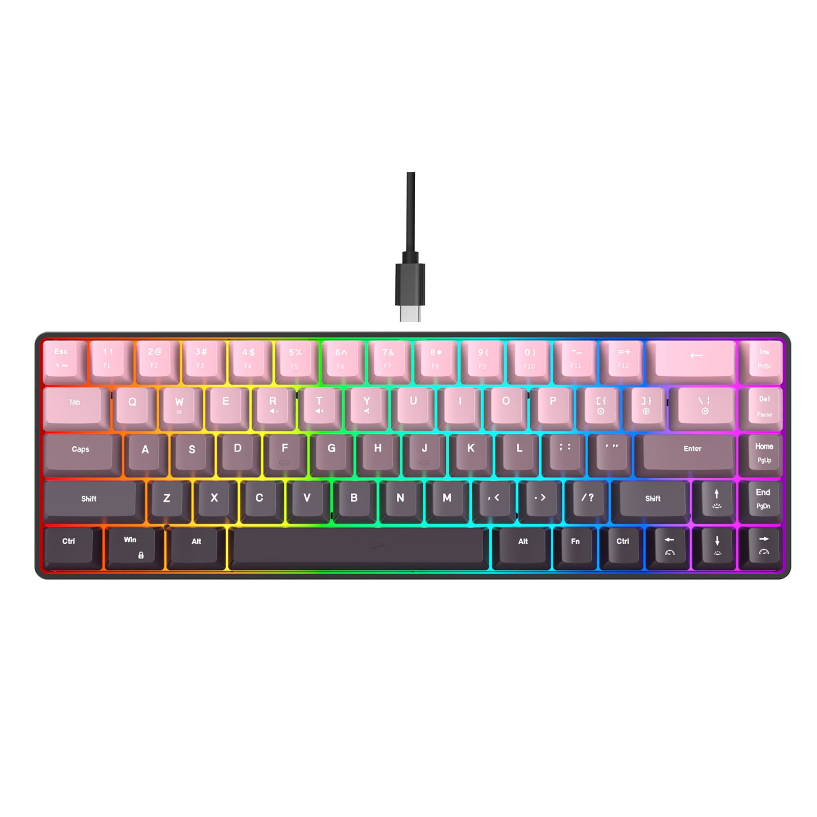 Hot Swappable 68 Key Gaming Keyboards RGBs Side Lighting IP54 Protections 1000 Million Keystroke Life Keycaps