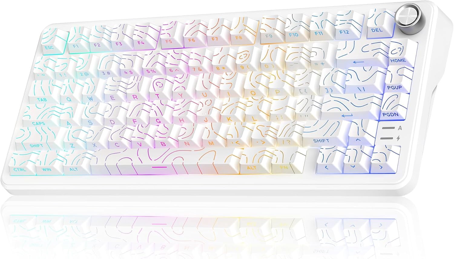 Hot Swappable 75% Wireless Mechanical Gaming Keyboard with Knob, RGB Backlit, Linear Switches, Side Engraved PBT Keycaps, Wireless/Wired/BT 5.0, Gradient Gray