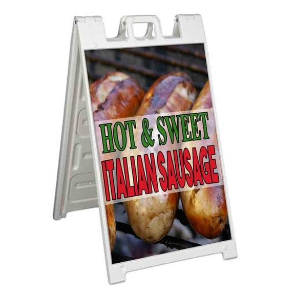 Hot & Sweet Italian Sausage (24" X 36") Standard A-Frame Signicade, Includes Decal Applied To Stand