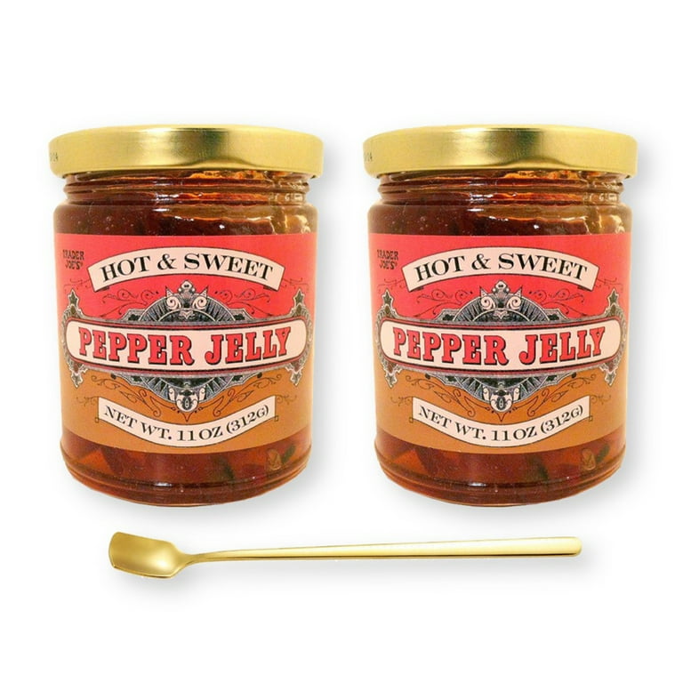 Hot & Sweet Pepper Jelly 11 Oz. X 2 with Bonus Gold Stainless Steel  Spreader Spoon (3-Pc Set)