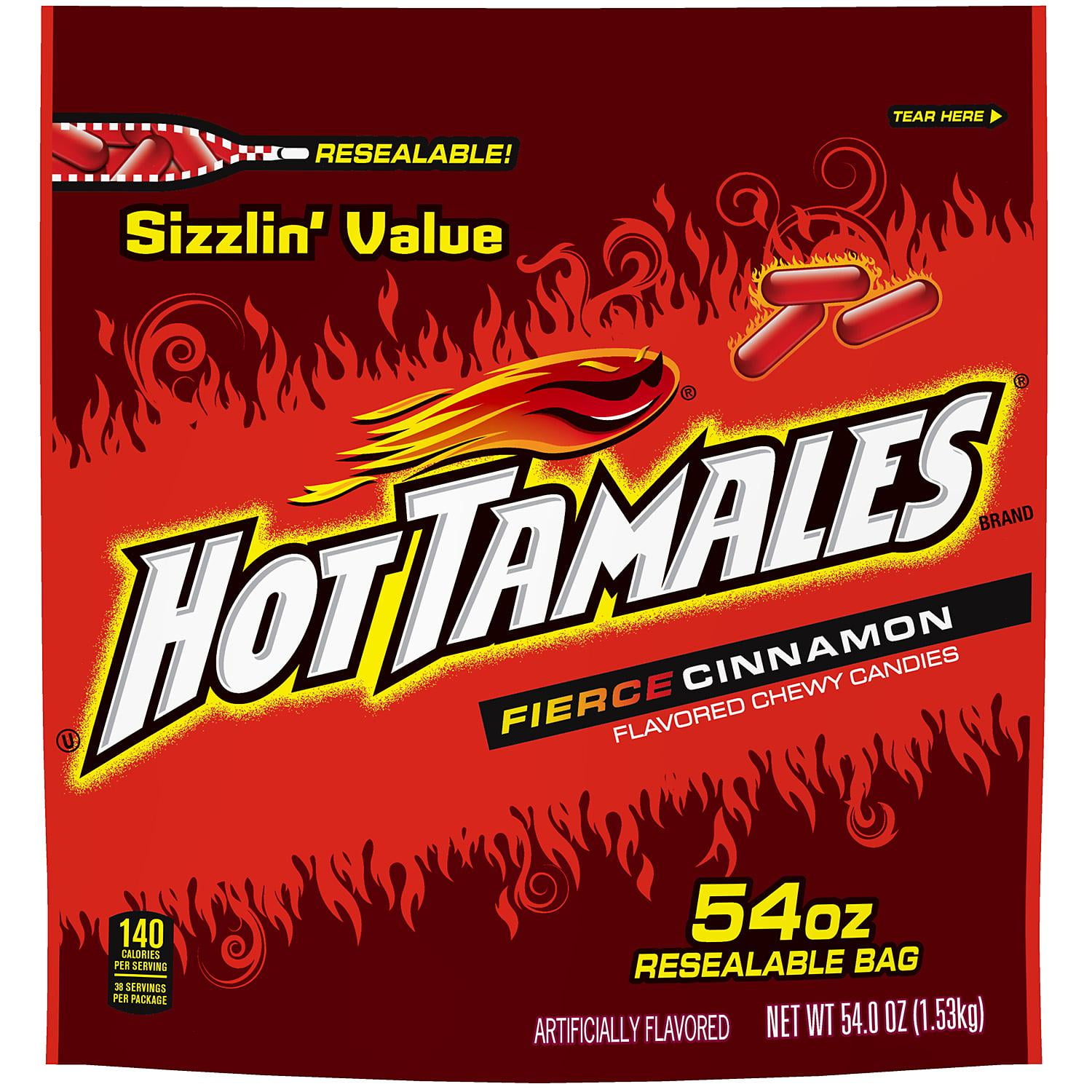 Hot Tamales Fierce Cinnamon Candy, 54oz Resealable Bulk Food Bag