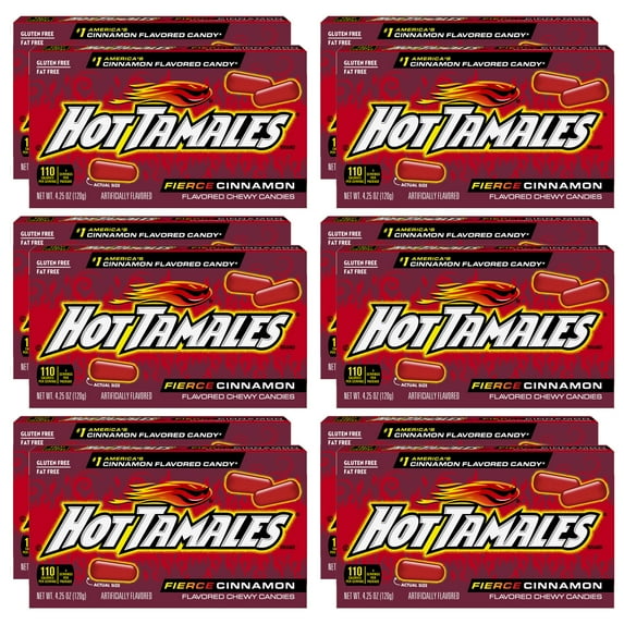 Hot Tamales Fierce Cinnamon Candy, 4.25oz Box Each (Pack of 12) Theater Box, Cinnamon Candy, Gummy Candy, The Hampton Candy Company