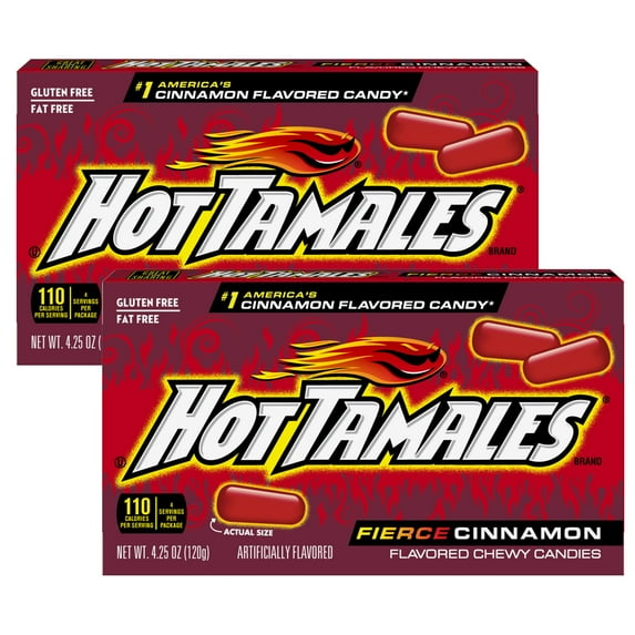 Hot Tamales Fierce Cinnamon Candy, 4.25oz Box Each (Pack of 2) Theater Box, Cinnamon Candy, Gummy Candy, The Hampton Candy Company