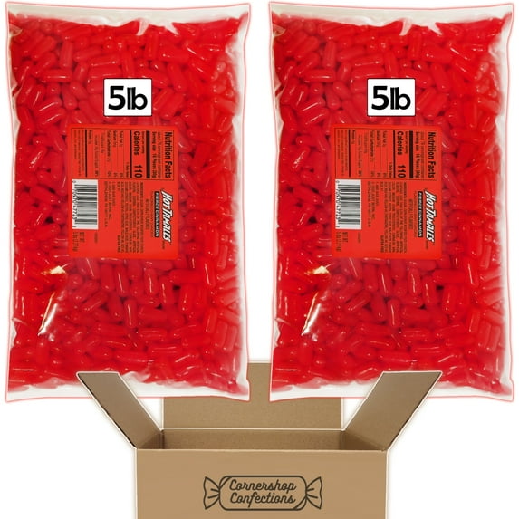 Hot Tamales Fierce Cinnamon Candy Bulk Pack - 10 Pounds Total - Gluten-Free Cinnamon Flavored Chewy Candies - Over 2400 Pieces - 2 Separate 5 Pound Bags In Cornershop Confections Protective Pack