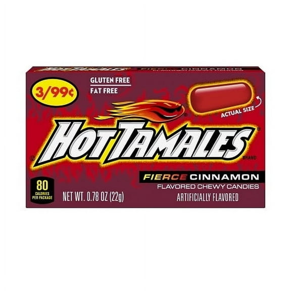 Hot Tamales Gluten Free Fat Free Fierce Cinnamon, 0.78 Ounce, 24 Per Box, 16 Per Case