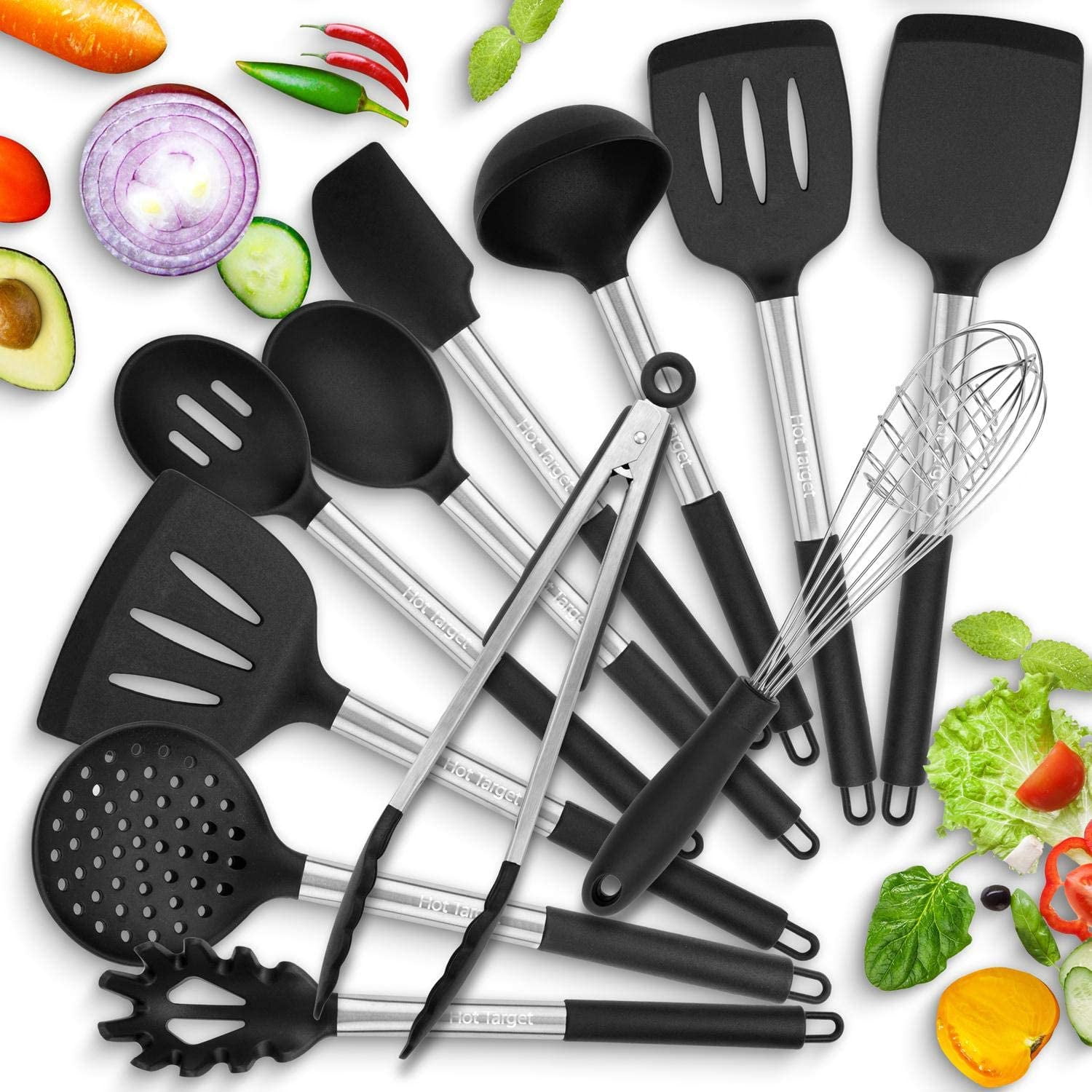 Hit Upon Silicone Cooking Utensils Set Sturdy Steel Inner Core
