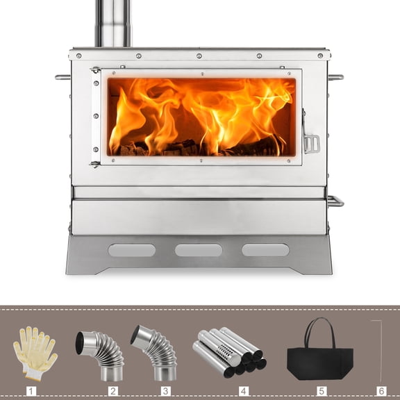 Hot Tent Stove,Wood Burning Stove for Camping, Tent Stove With View Glass, Large Stainless Steel Camping Stove With Chimney Pipes for Outdoor Heating and Cooking