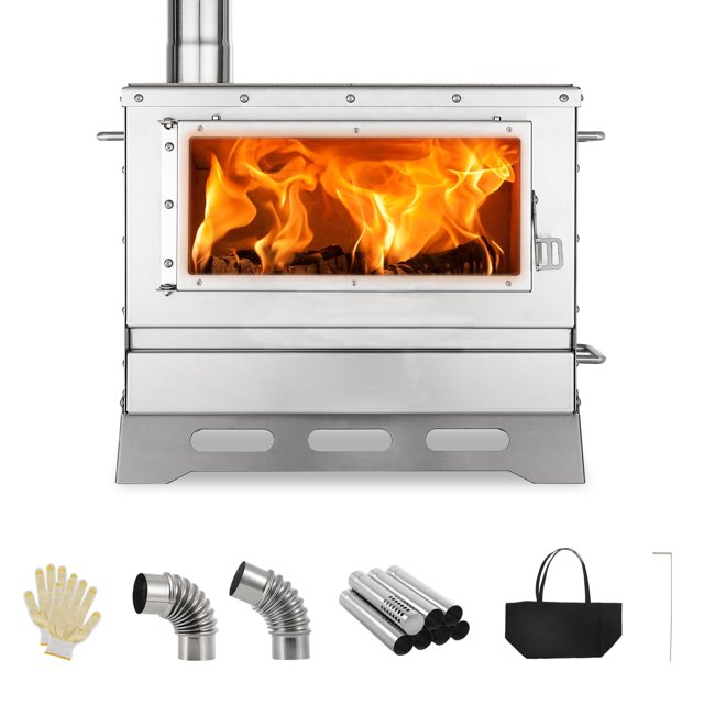 Hot Tent Stove Wood Burning with Chimney Pipe, Portable Folding Tent