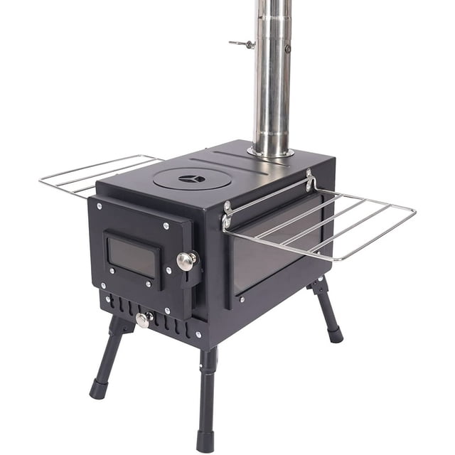 Hot Tent Stove Wood Burning with Glass, Portable Camping Wood Stove