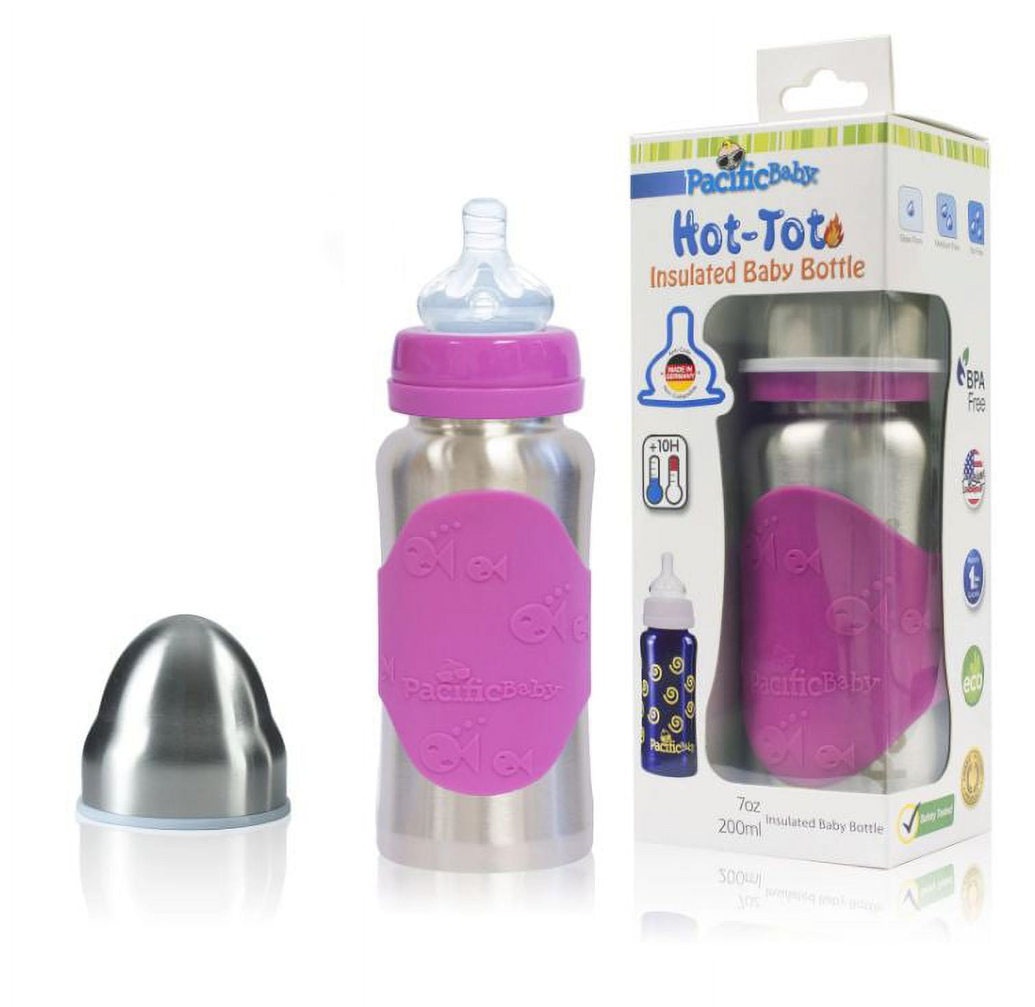 Pacific Baby Hot-Tot Stainless Steel Insulated Infant Baby 7 oz Eco Feeding  Bottle Blueberries