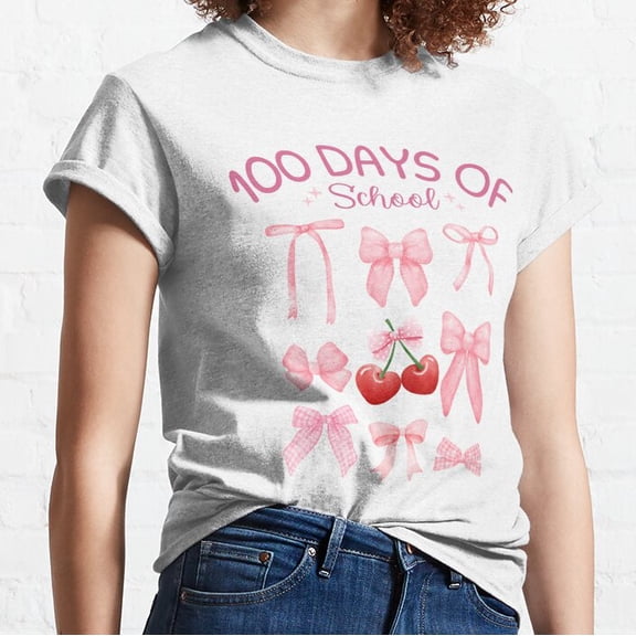 Hot Trending 100 Days Of School Pink Coquette Bows Teachers Kids Classic T-Shirt Vintage Birthday Gifts