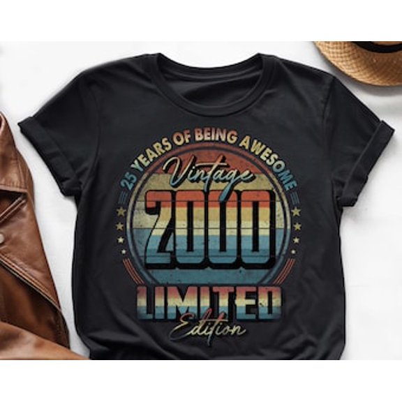 Hot Trending With 25 Years Of Being Awesome, Vintage 25Th Birthday Shirt, Vintage 2000 Shirt, 25Th Birthday 2000 Shirt, 25Th Birthday Gift For Him Her Design Preview Only